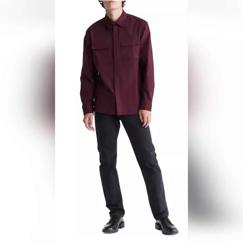 Calvin Klein Dark Burgandy Button-Up Long Sleeve Shirt Size XL Minimalist - Picture 11 of 11